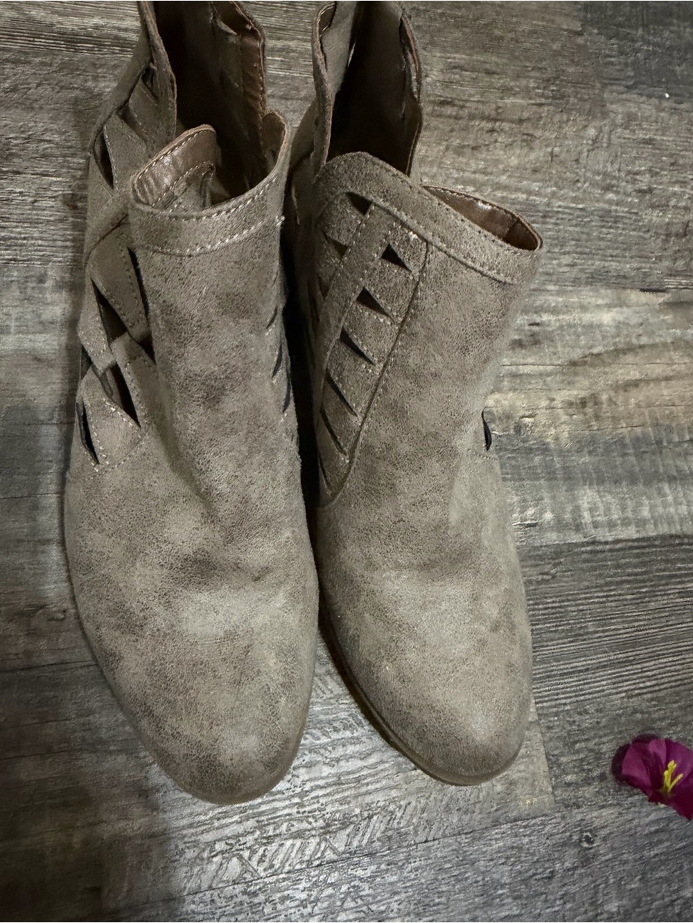 Women’s Taupe Suede Cutout Ankle Boots